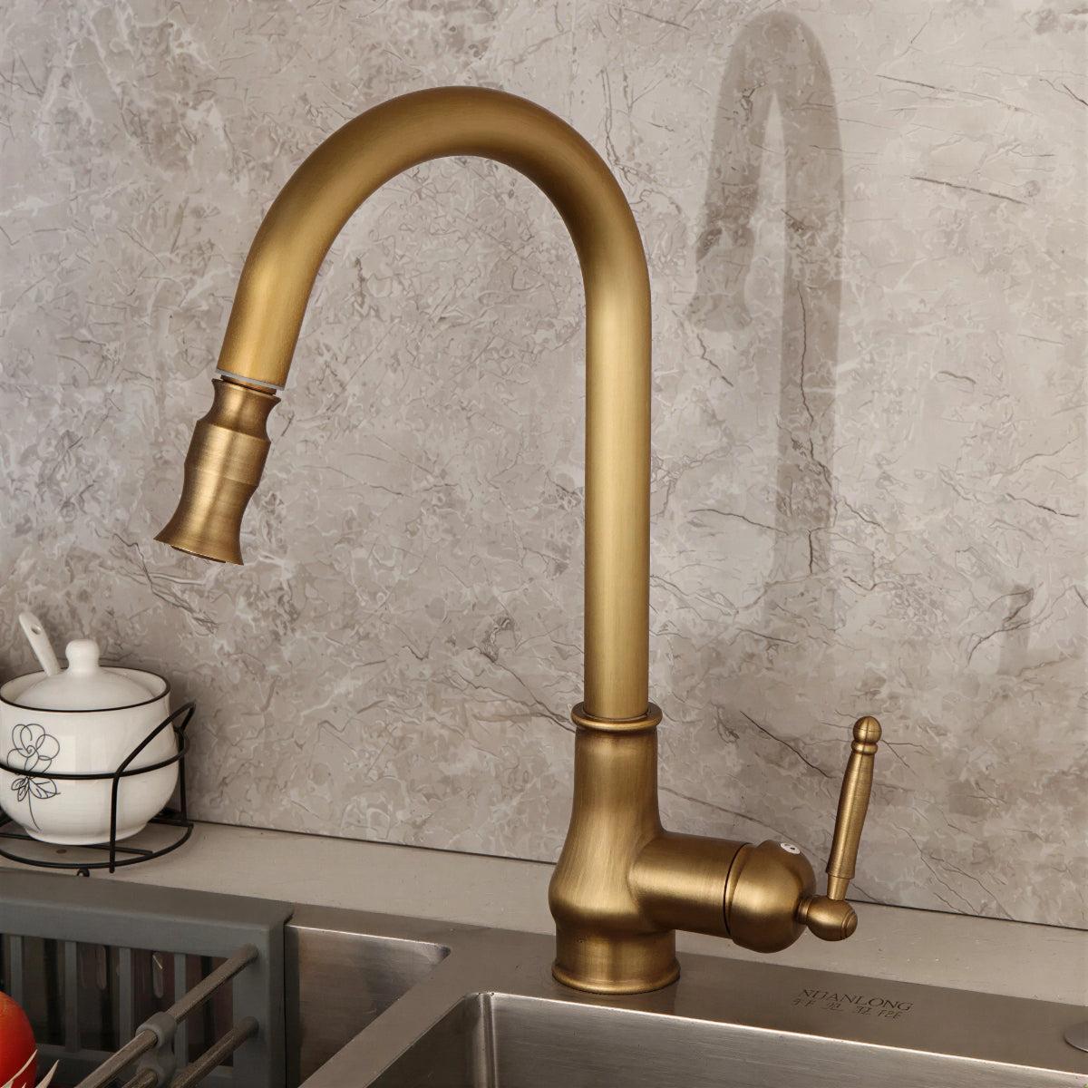 Antique Kitchen Faucet Sink Mixer Tap With Pull Out Spray