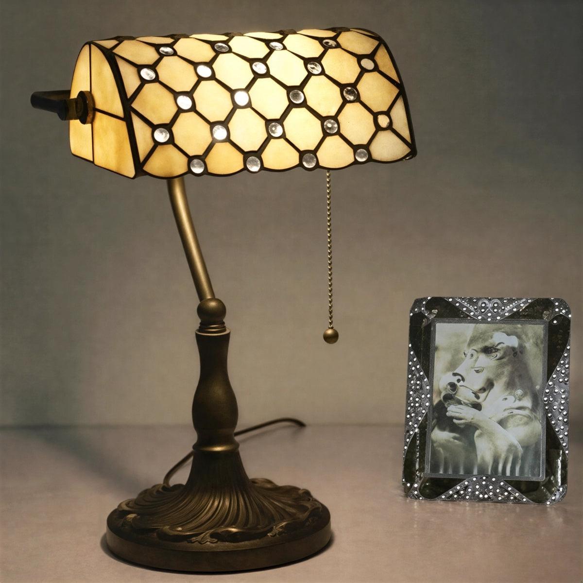 Antique Vintage Bankers Table Lamp With Traditional Decorative Shade