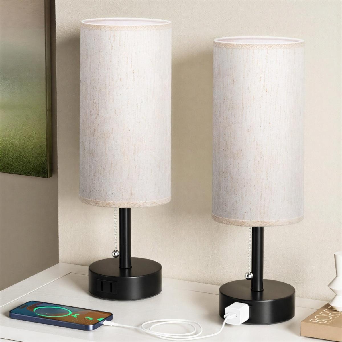 Bedside Table Lamp With Charging Ports And Dimmable Touch Control