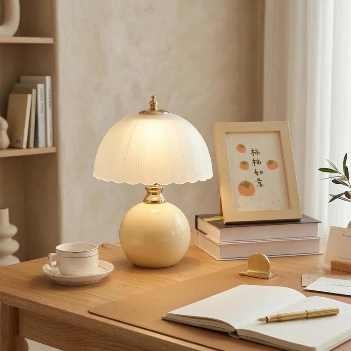 Bedside Table Lamp With Dome Shade And Sphere Base