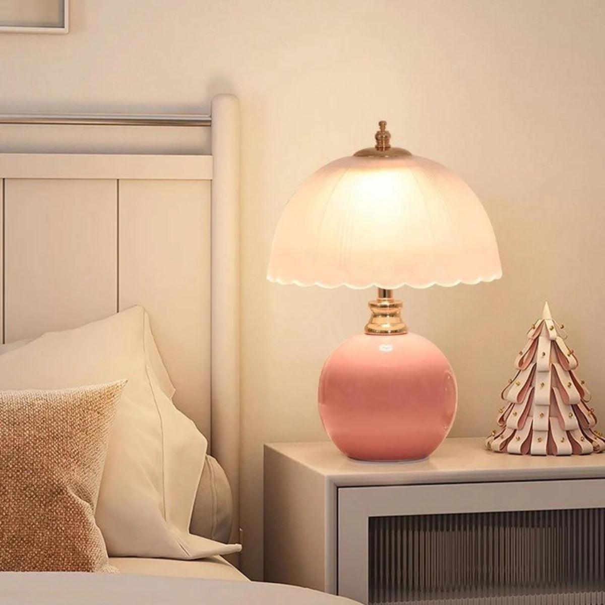 Bedside Table Lamp With Dome Shade And Sphere Base