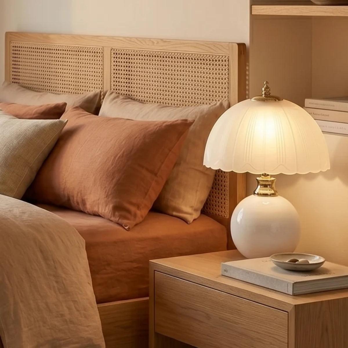 Bedside Table Lamp With Dome Shade And Sphere Base