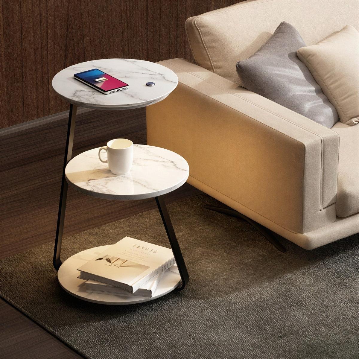 Bedside Table Nightstand With Integrated Lamp And Double Tiered Storage
