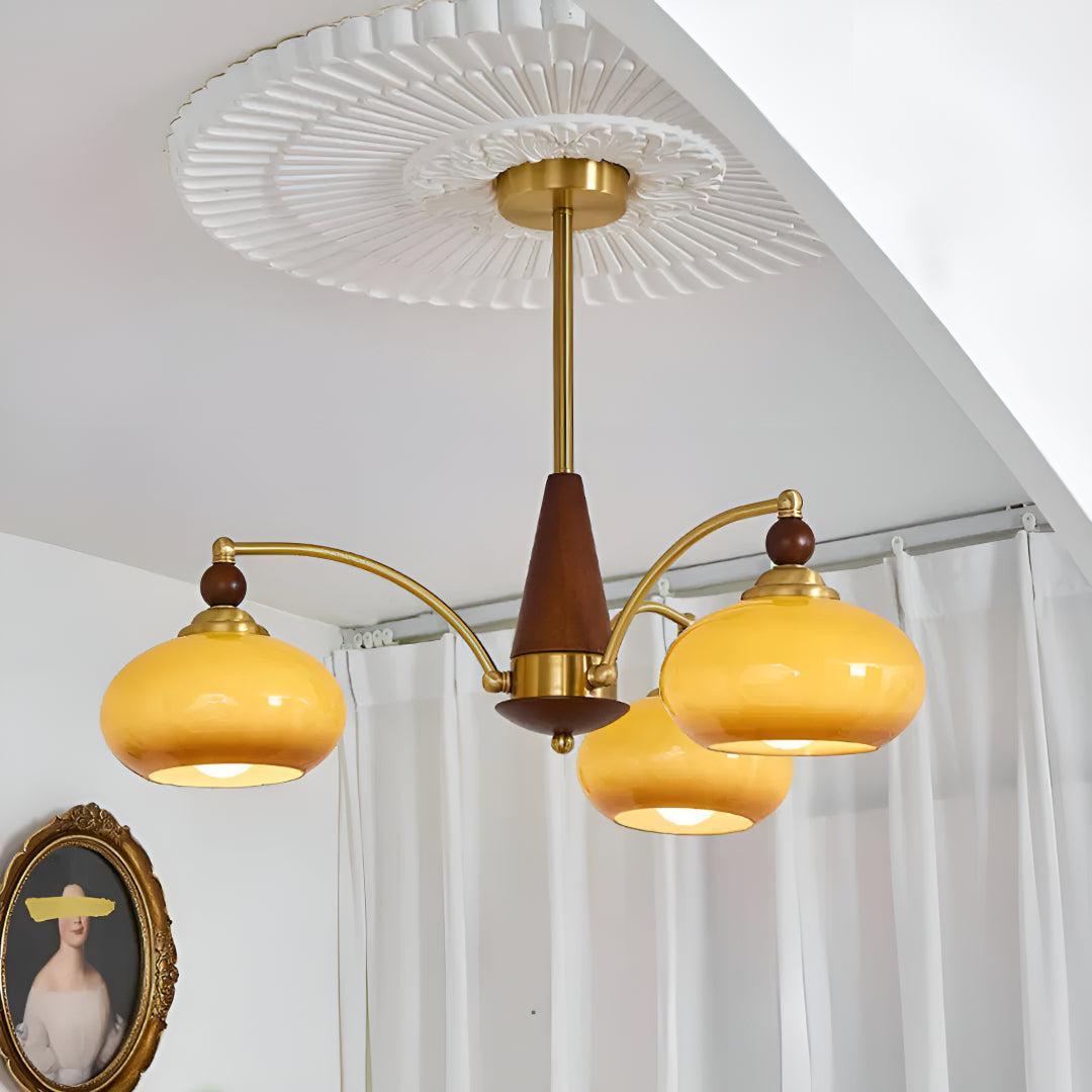 Brass Chandelier Light With Retro Design Shades