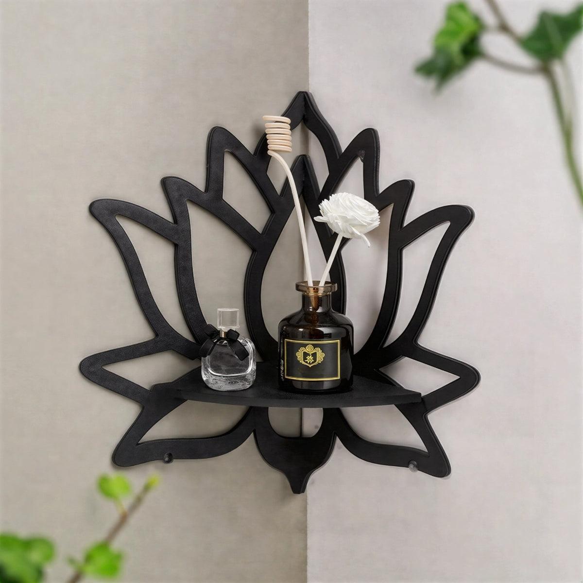 Corner Shelving Unit With Lotus Flower For Decorative Floating Display