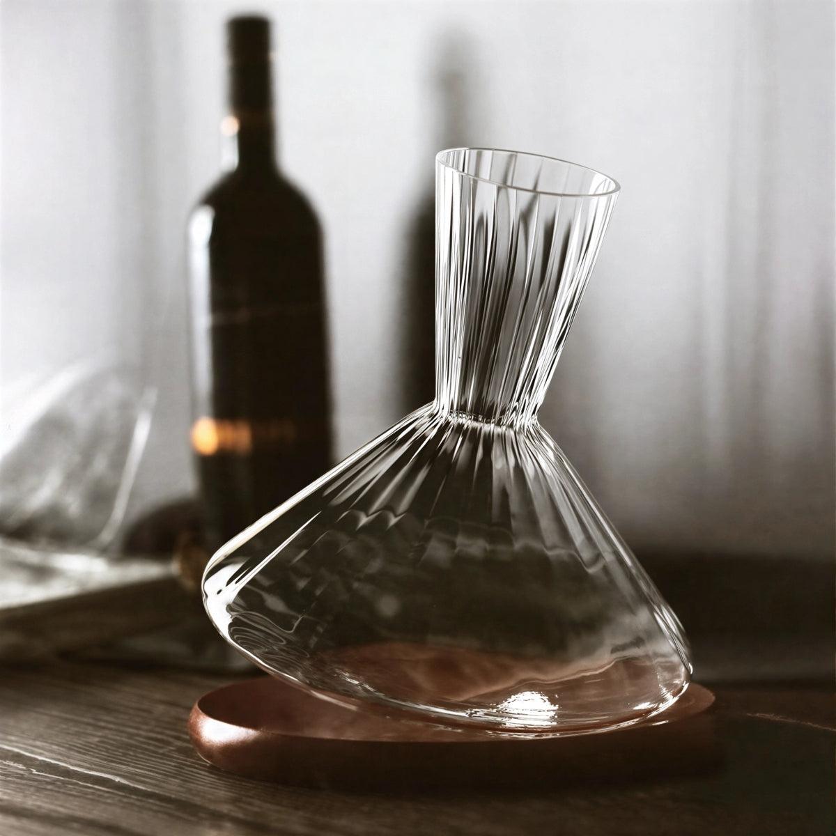 Crystal Glass Wine Decanter Carafe With Rotating Base And Wine Aerator Function