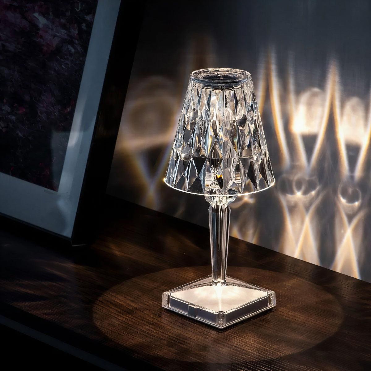 Crystal Styled Rechargeable Table Lamp With Cordless Faceted Touch Dimmer Lighting