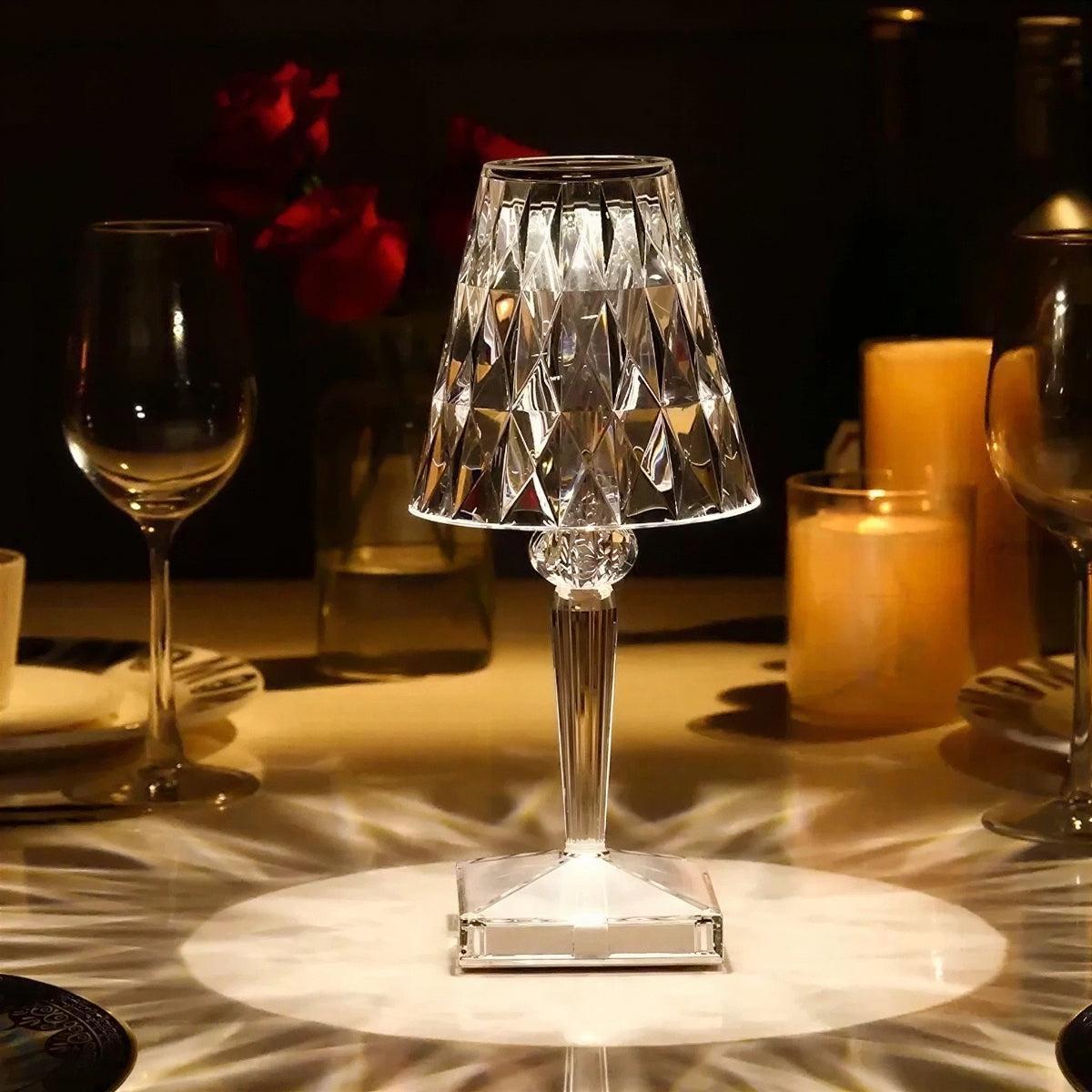 Crystal Styled Rechargeable Table Lamp With Cordless Faceted Touch Dimmer Lighting
