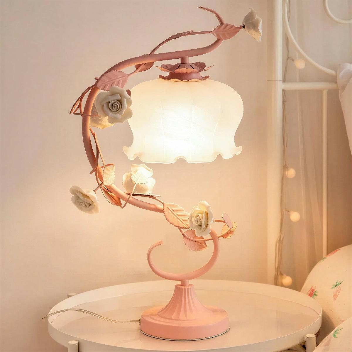 Decorative Bedside Nightstand Table Lamp With Flower Design