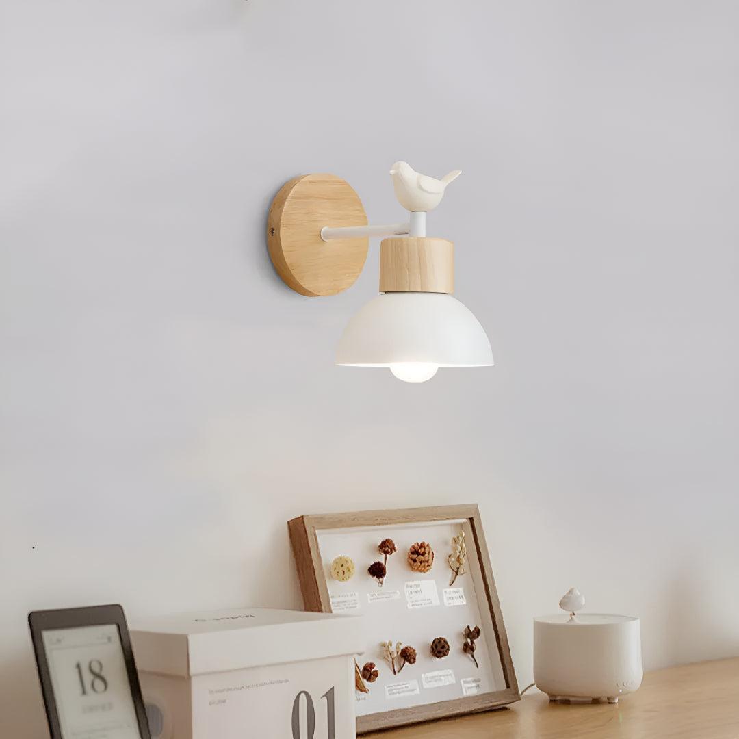 Decorative Bird Wall Lamp With Wooden Base Design