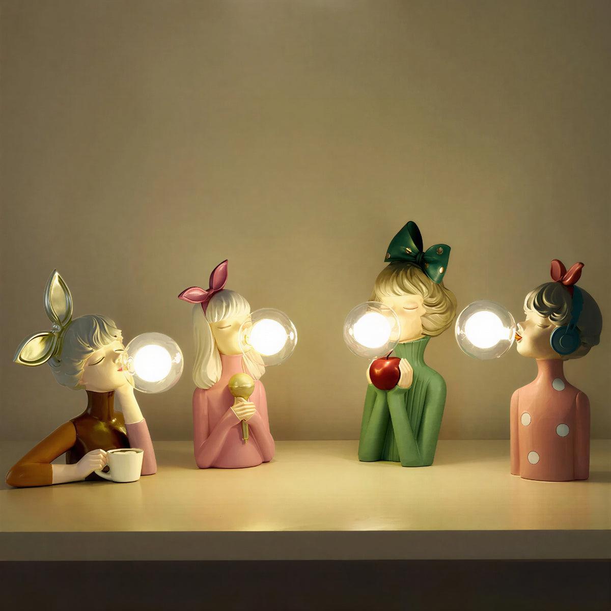 Decorative Girl Figurine Table Lights With Sculptural Art And Bubble Gum Lights