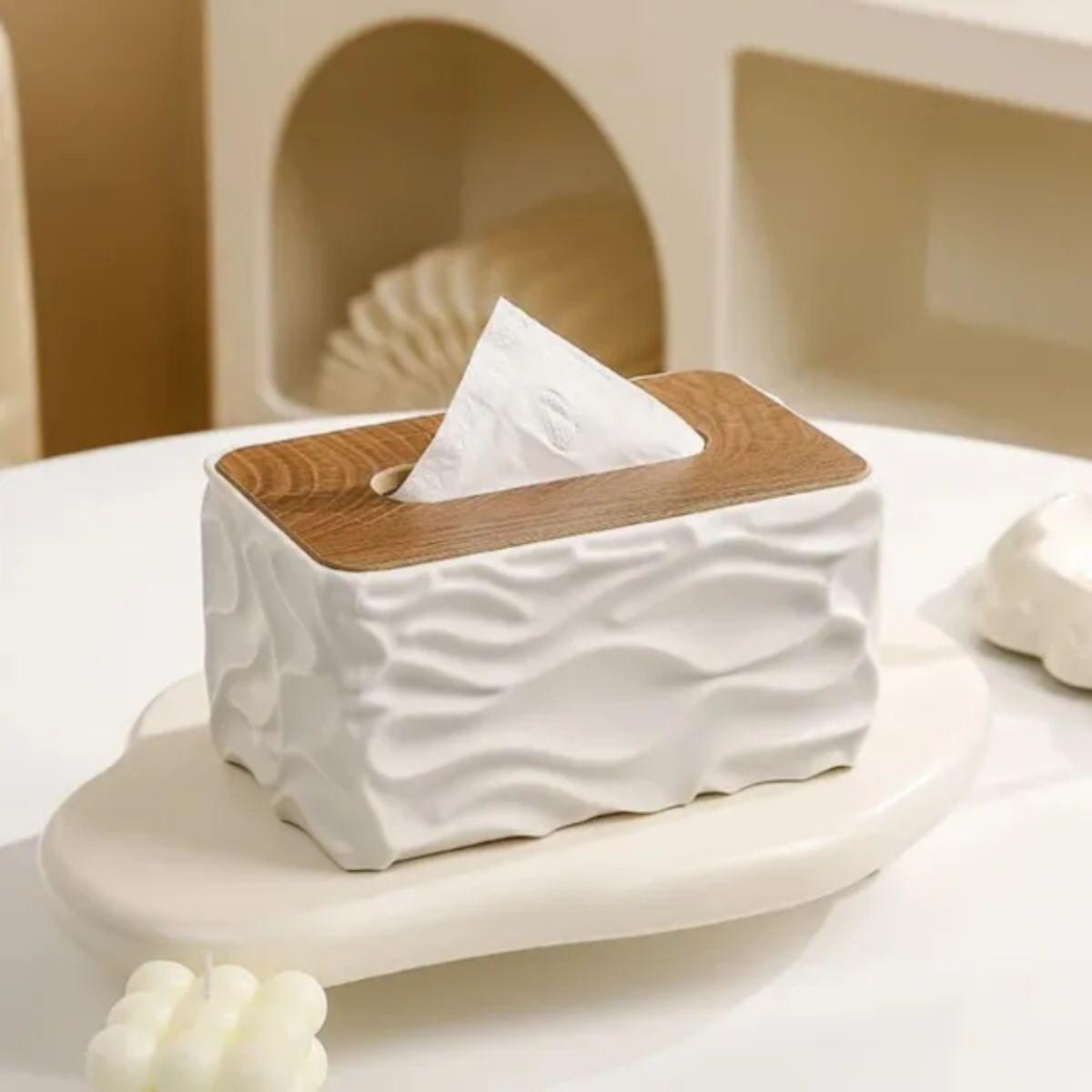 Decorative Wavey Tissue Box Cover With Napkin Serviette Holder