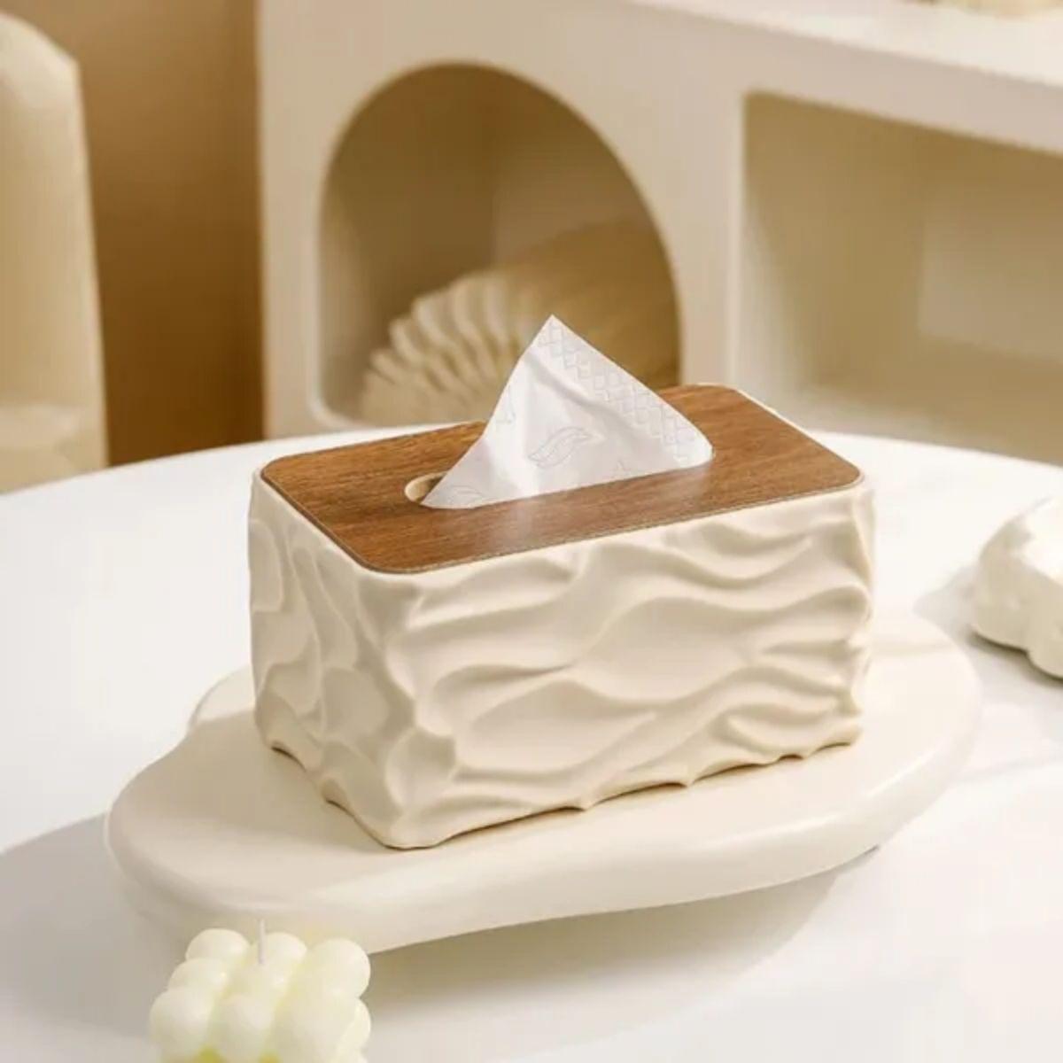 Decorative Wavey Tissue Box Cover With Napkin Serviette Holder