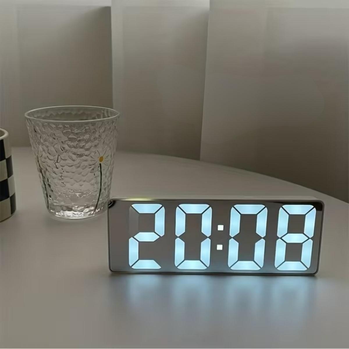 Digital Bedside Alarm Clock With Mirrored Screen And USB Charging Function