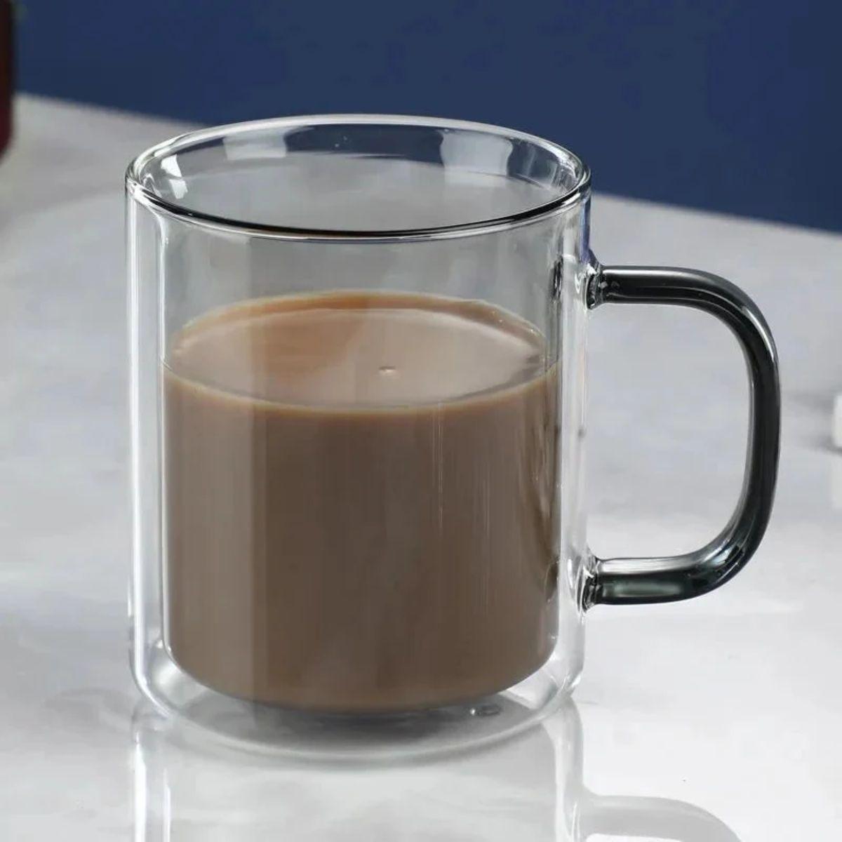 Double Wall Glass Coffee Mug With Insulated Design