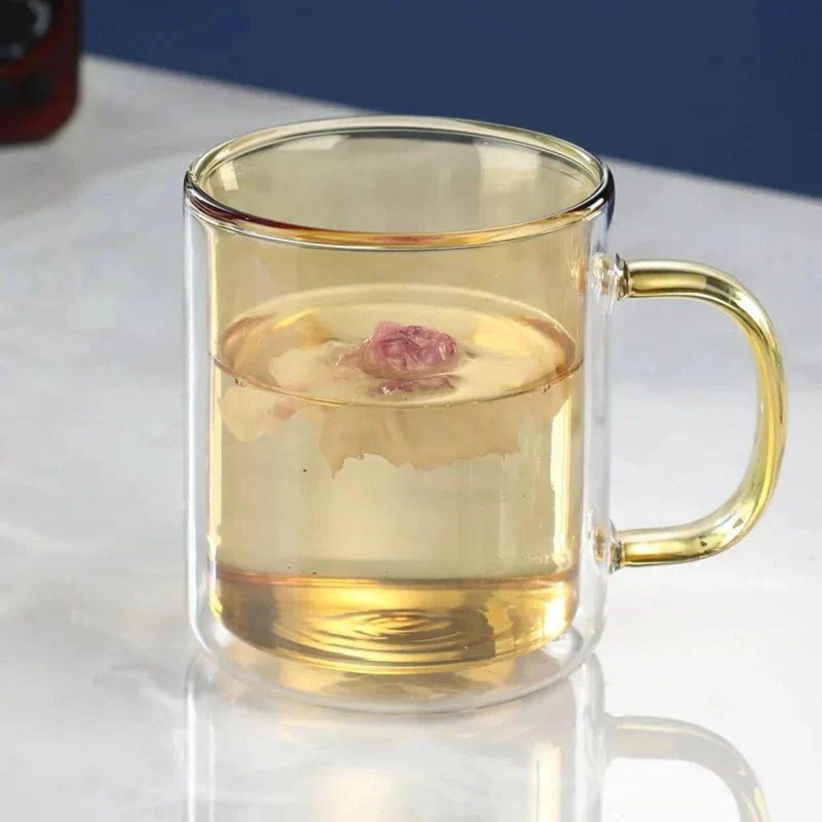 Double Wall Glass Coffee Mug With Insulated Design