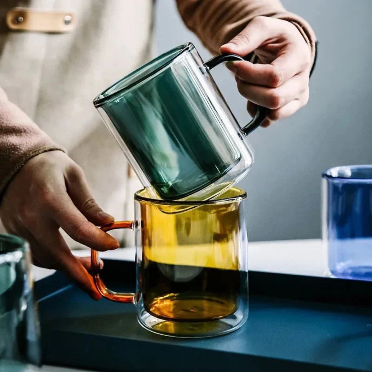 Double Wall Glass Coffee Mug With Insulated Design