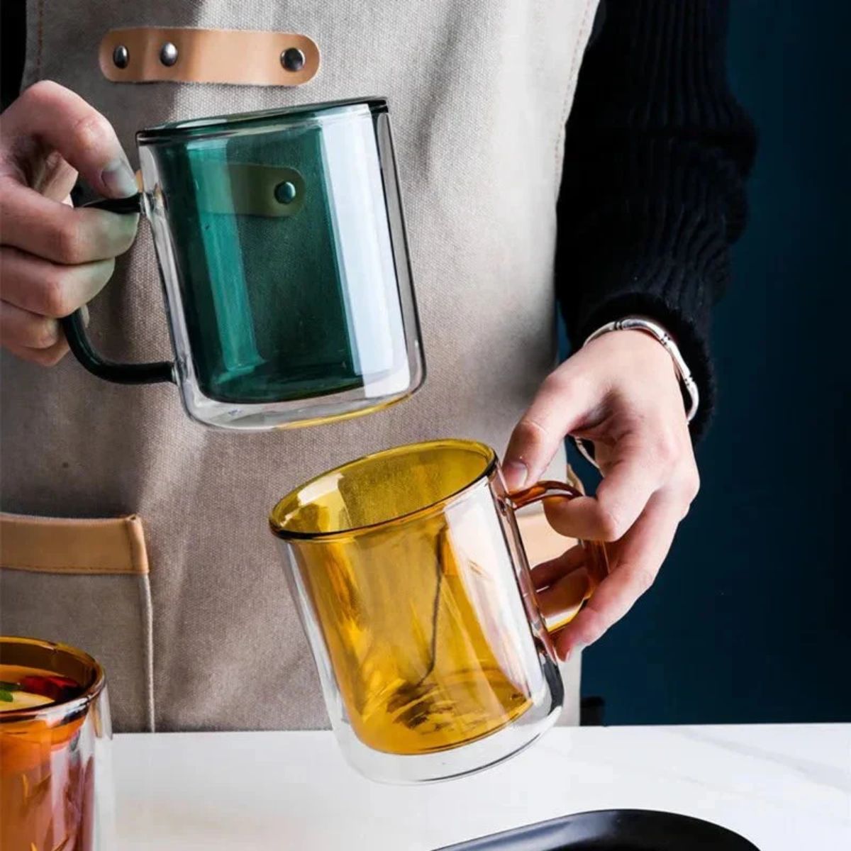 Double Wall Glass Coffee Mug With Insulated Design