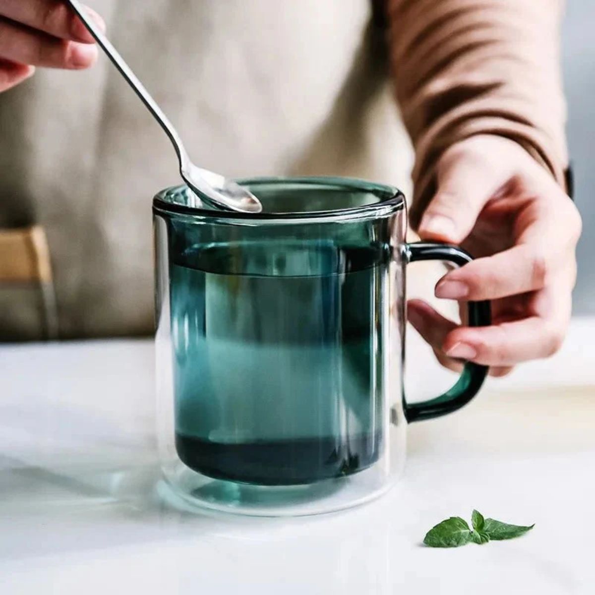 Double Wall Glass Coffee Mug With Insulated Design