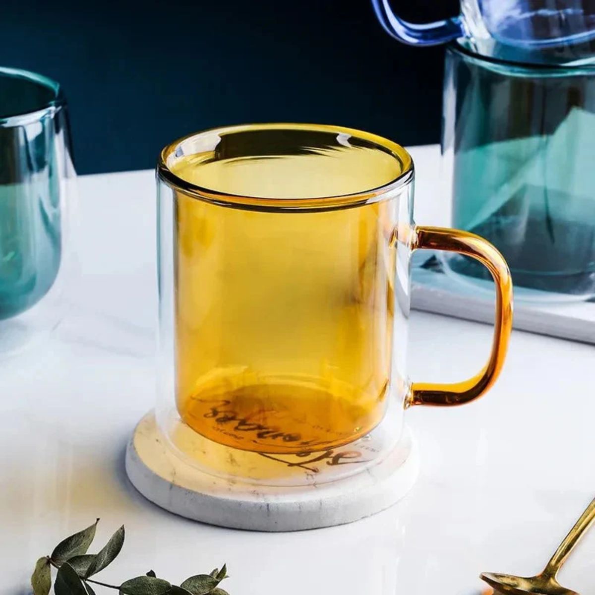 Double Wall Glass Coffee Mug With Insulated Design