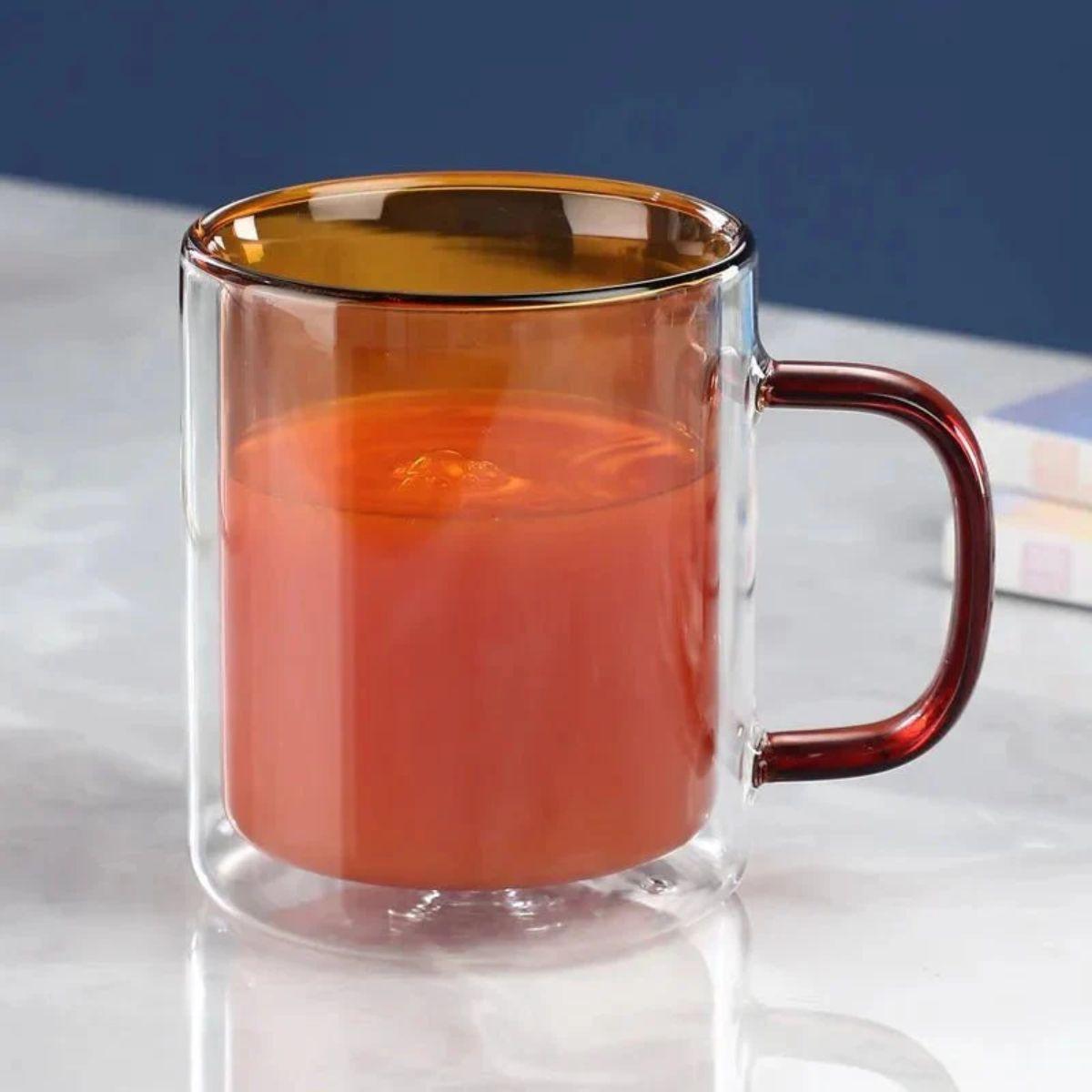 Double Wall Glass Coffee Mug With Insulated Design