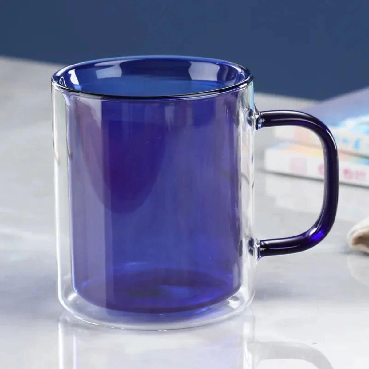 Double Wall Glass Coffee Mug With Insulated Design