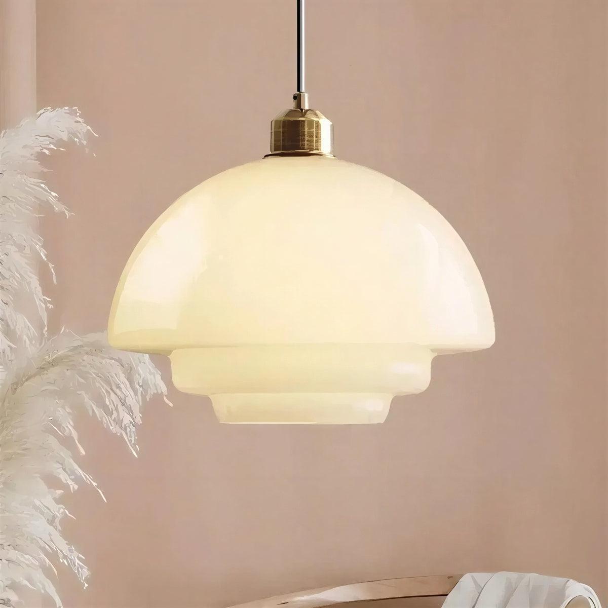 Elegant Beige Pendant Ceiling Light With Mid Century Tiered Shade