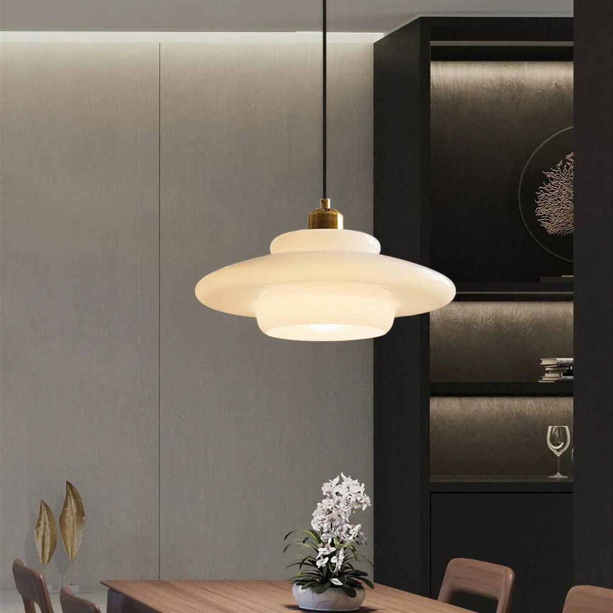 Elegant Beige Pendant Ceiling Light With Mid Century Tiered Shade