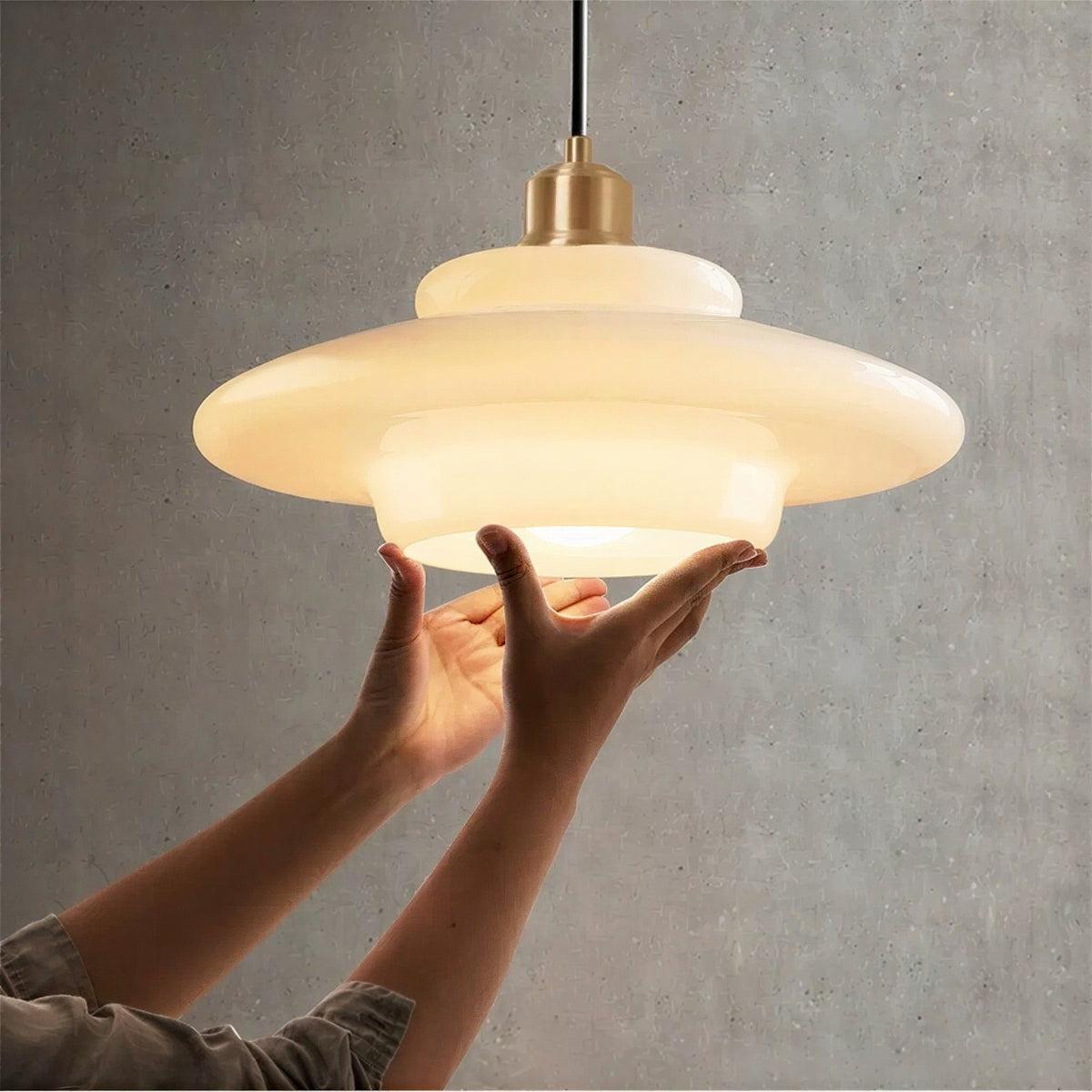 Elegant Beige Pendant Ceiling Light With Mid Century Tiered Shade