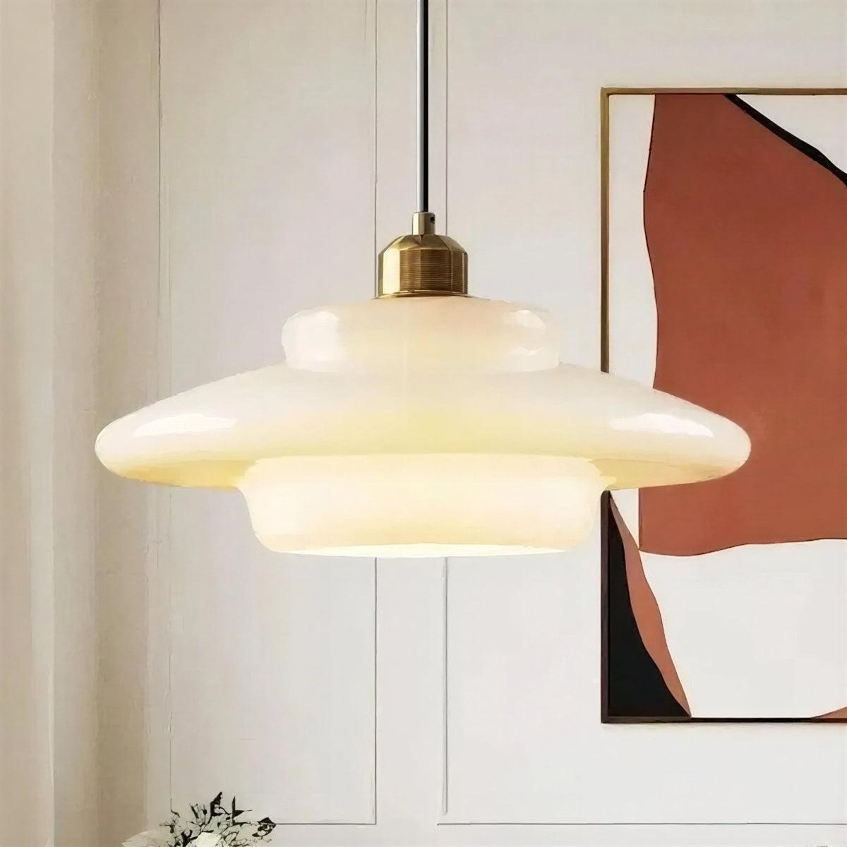 Elegant Beige Pendant Ceiling Light With Mid Century Tiered Shade