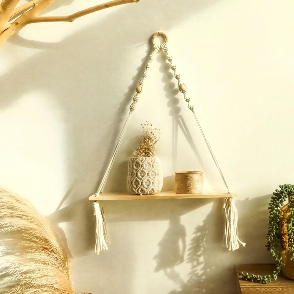 Floating Wall Mounted Shelf With Decorative Boho Design