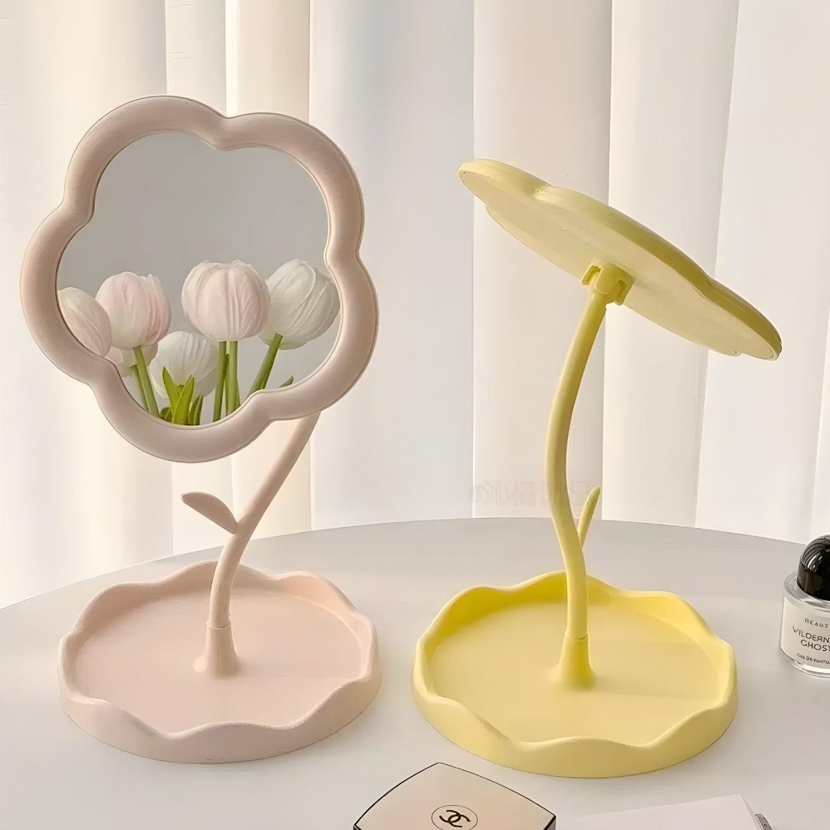 Flower Shaped Dressing Table Makeup Mirror With Integrated Jewellery Storage Tray