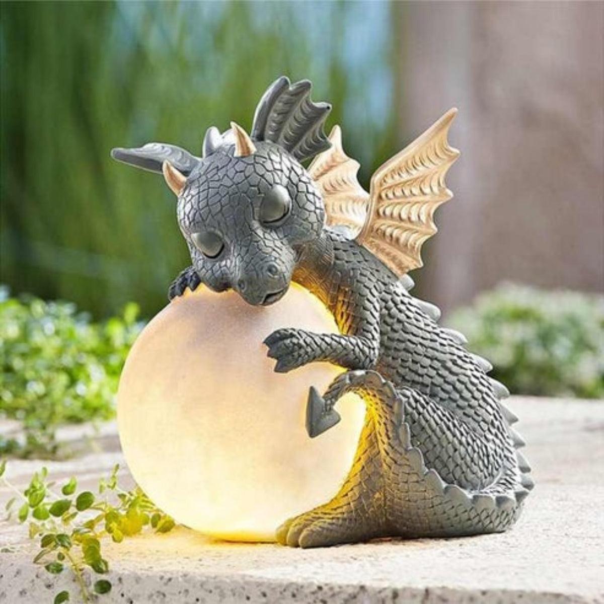Garden Dragon Statue With Solar Powered Glowing Light Globe
