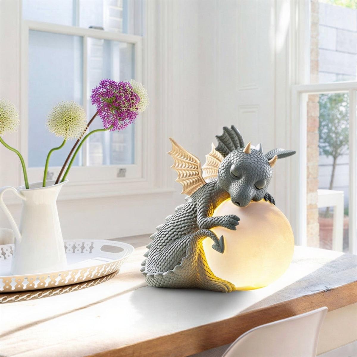 Garden Dragon Statue With Solar Powered Glowing Light Globe