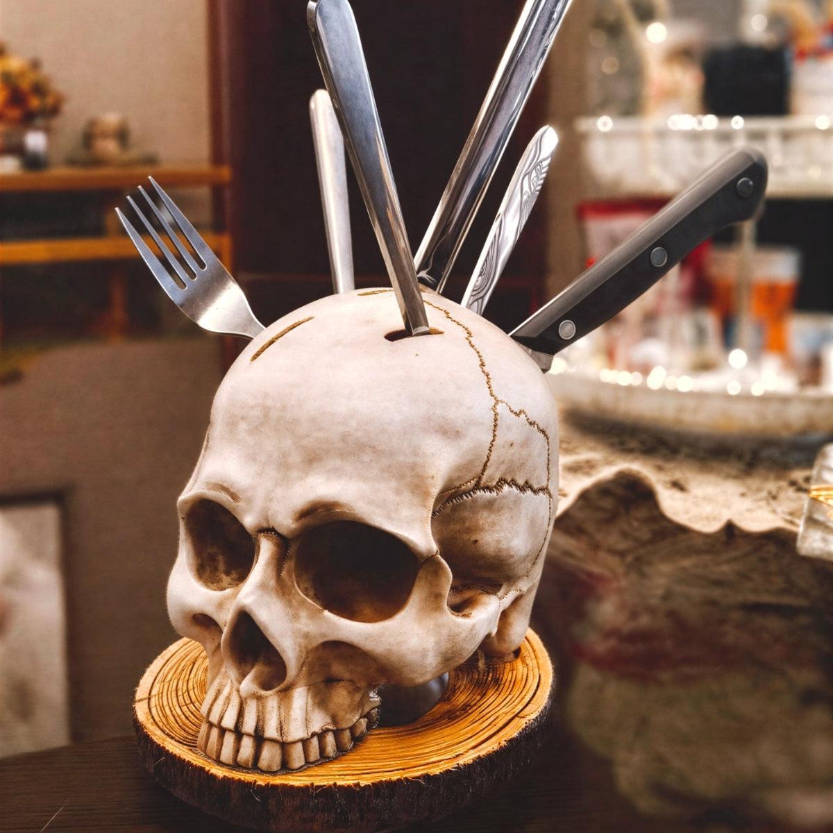 Gothic Skull Kitchen Knife Holder Decor