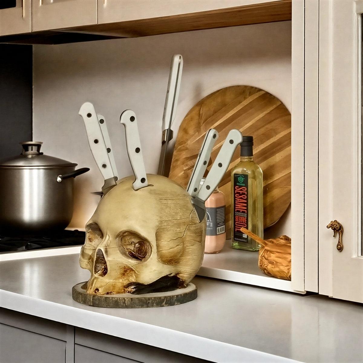 Gothic Skull Kitchen Knife Holder Decor