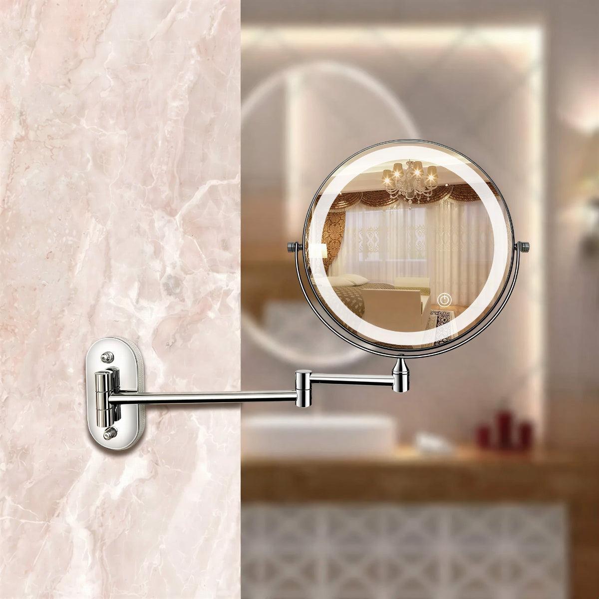 Illuminated Rechargeable Bathroom Mirror With Magnifier And Wall Mounted Arm