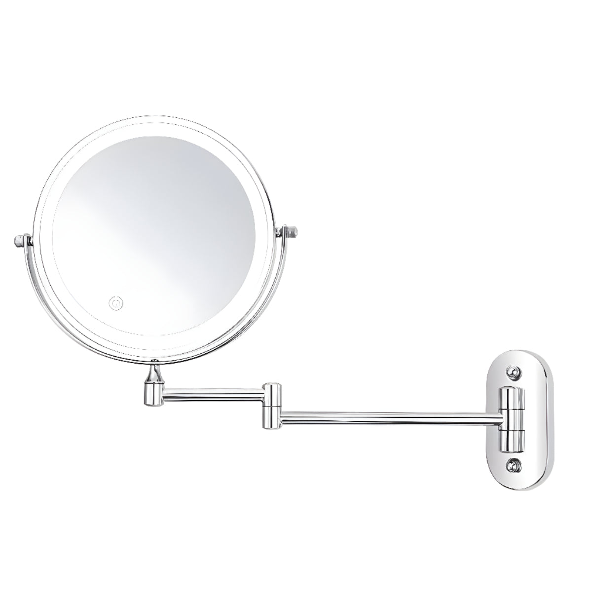 Illuminated Rechargeable Bathroom Mirror With Magnifier And Wall Mounted Arm