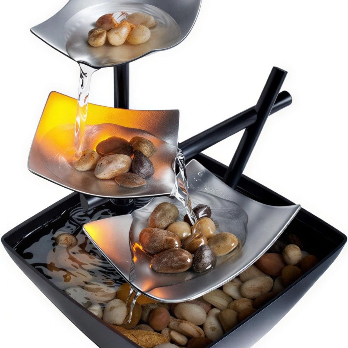 Indoor Multi Tiered Tabletop Waterfall Fountain With LED Lighting And Stones