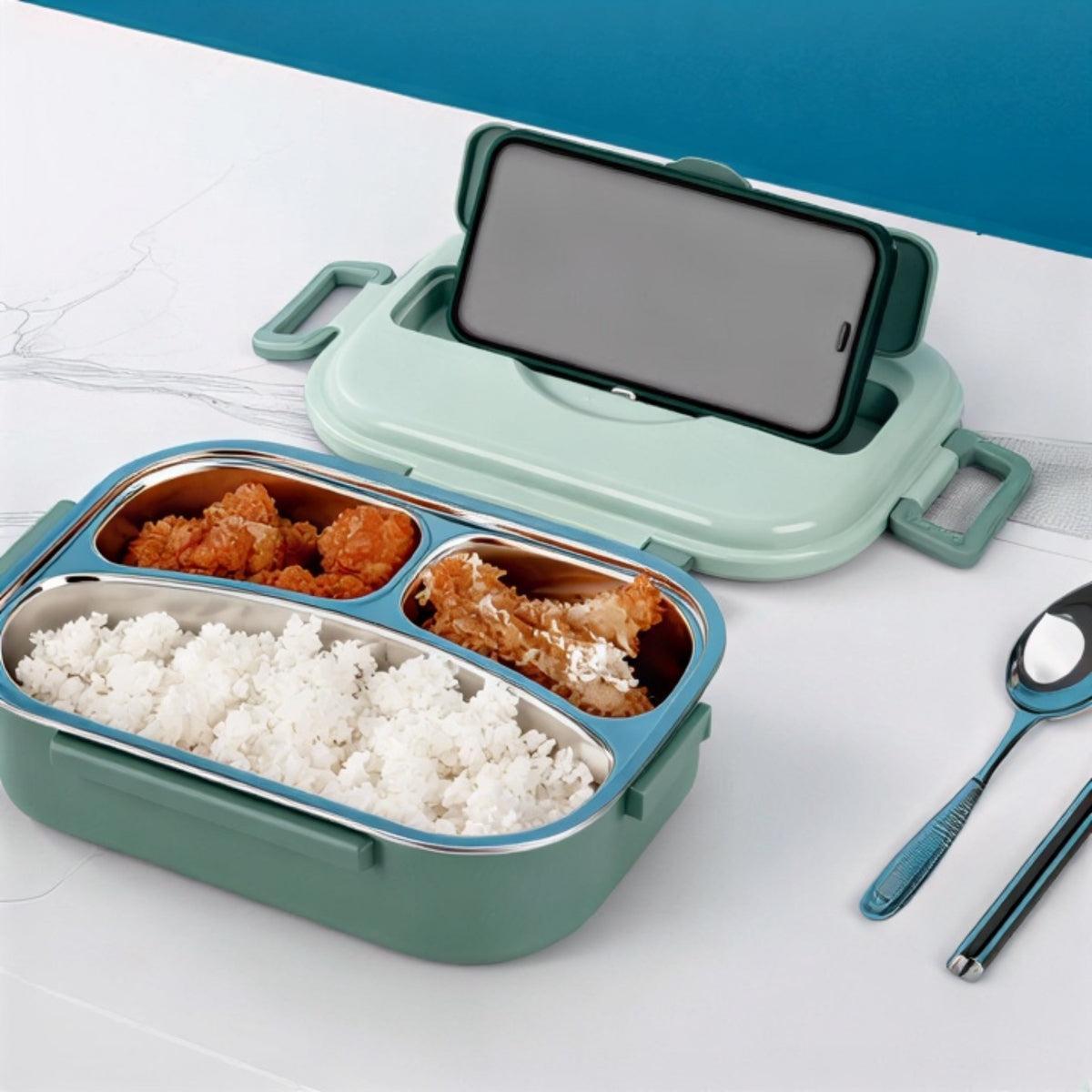 Insulated Lunch Box With Compartmentalised Trays And Utensils