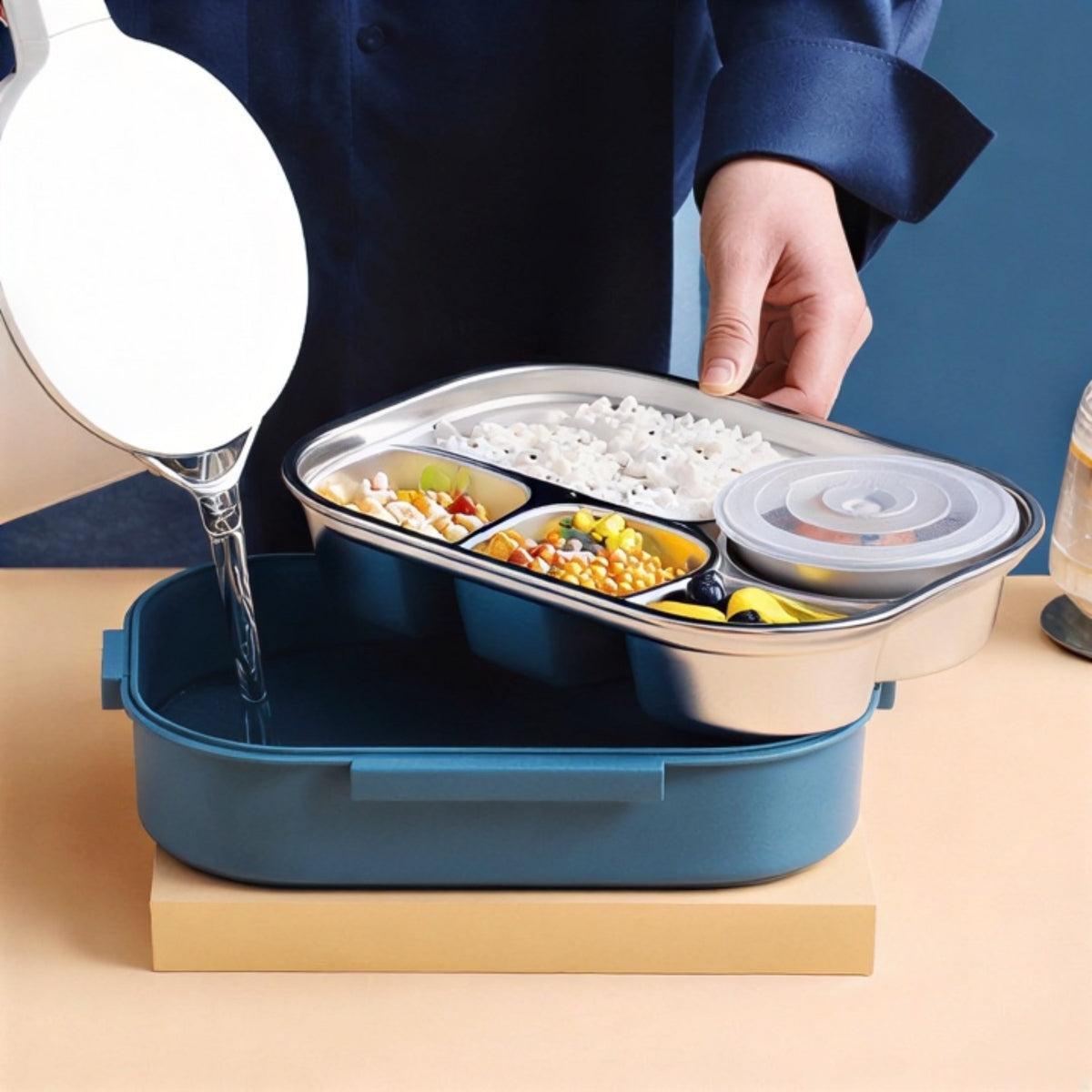 Insulated Lunch Box With Compartmentalised Trays And Utensils