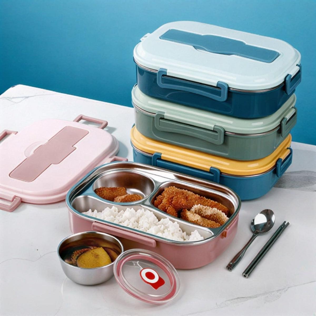 Insulated Lunch Box With Compartmentalised Trays And Utensils
