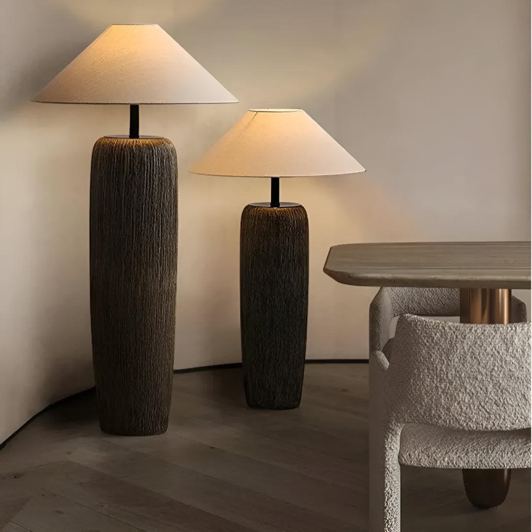 Japanese Pottery Floor Lamp With Fabric Shade For Living Room
