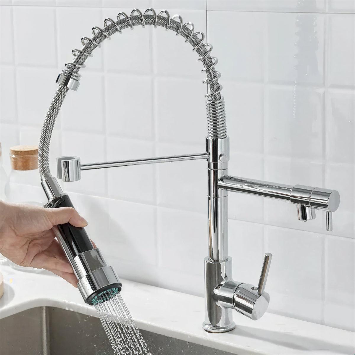 Kitchen Sink Mixer Tap With Independent Dual Outlet Spouts