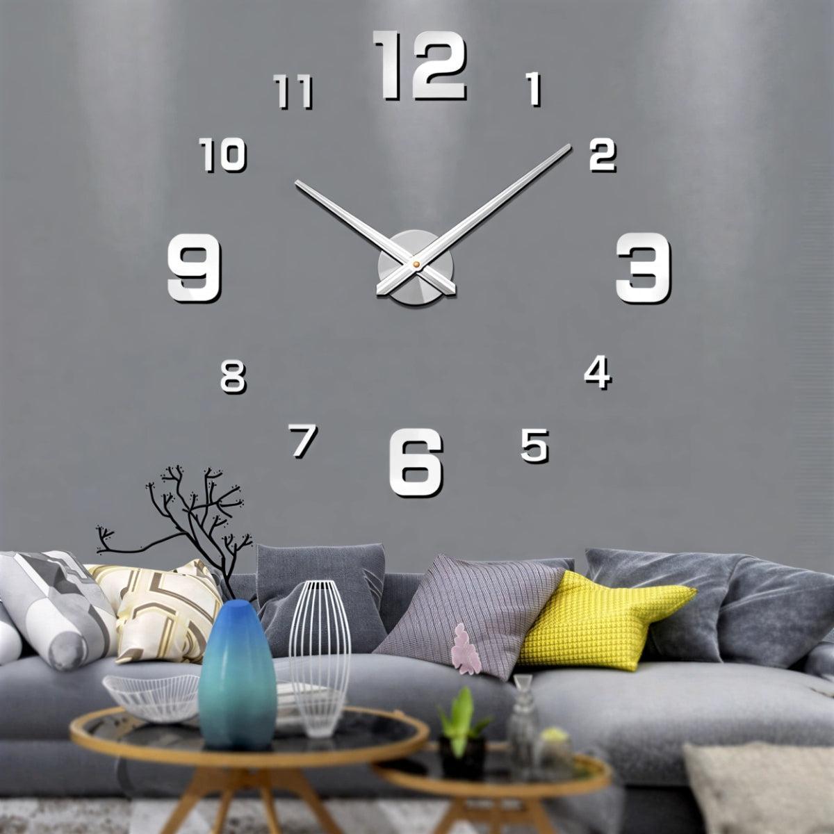 Large Frameless Silent Wall Clock With 3D Numerical Design