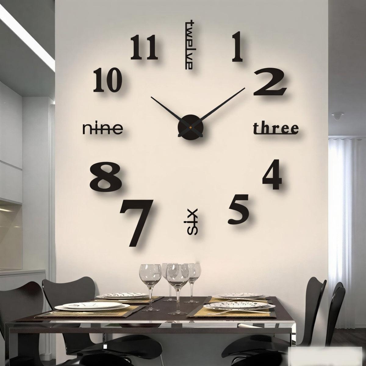 Large Frameless Silent Wall Clock With 3D Numerical Design