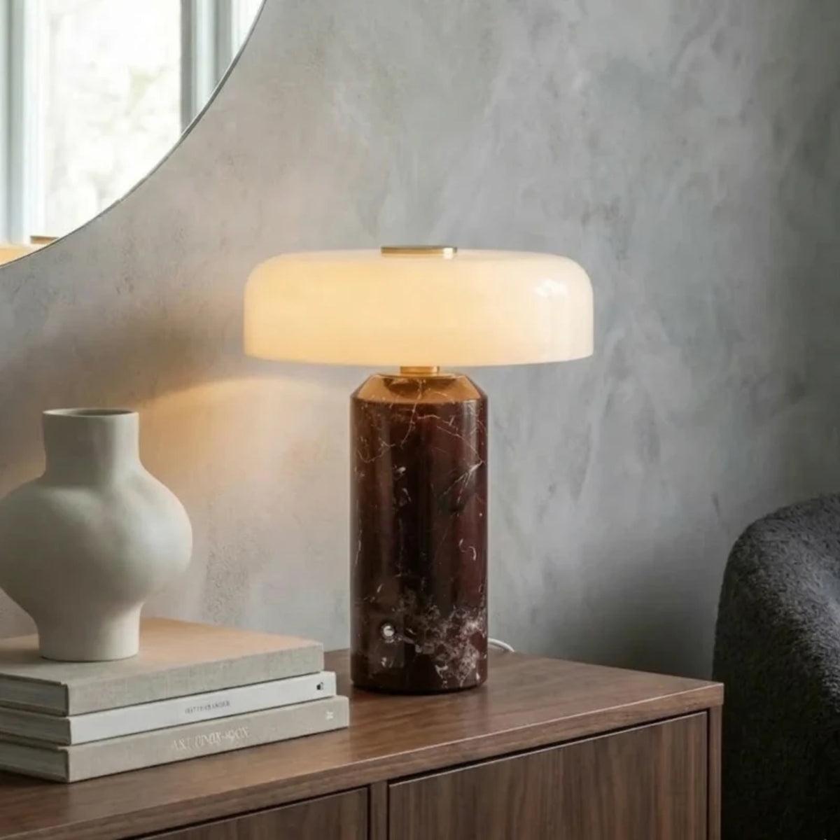 Marble Table Lamp With Opal Styled Shade