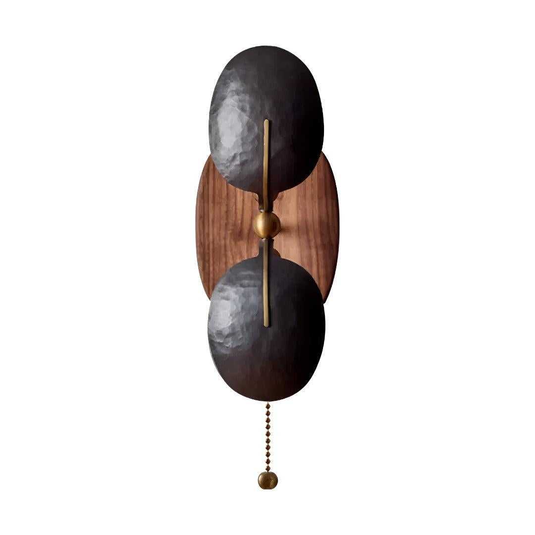 Metal and Walnut Wall Light Sconce With Pull Chain Switch