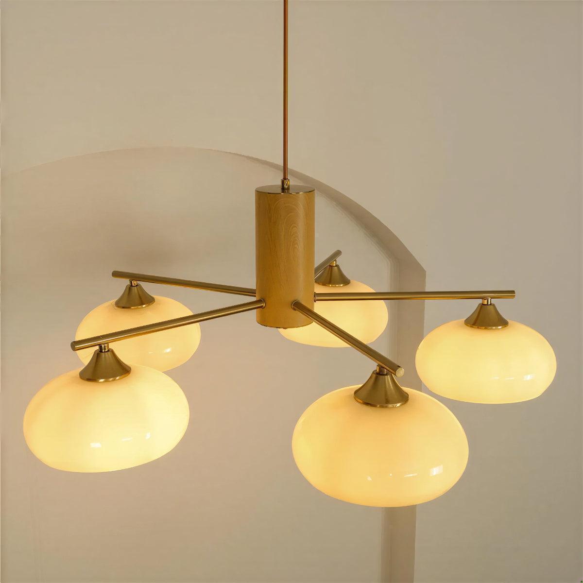 Mid Century Chandelier Ceiling Light Fixture With Elliptical Multi Head Design