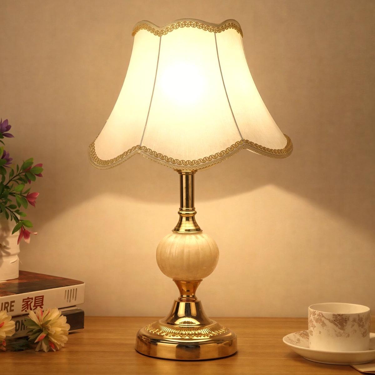 Mid Century Table Lamp With Vintage Scandinavian Design And Scalloped Shade